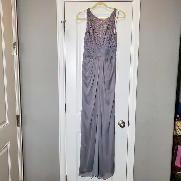 David's Bridal Grey Lace Bridesmaid Dress Size 6 - Picture 1 of 12